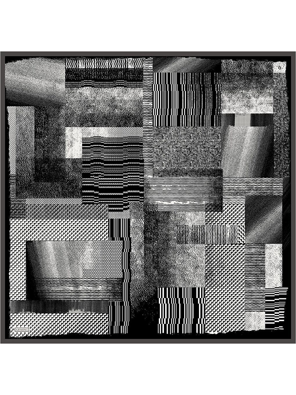 Siyah Klasik Desenli Saf İpek Twill Eşarp 9439D 01-3