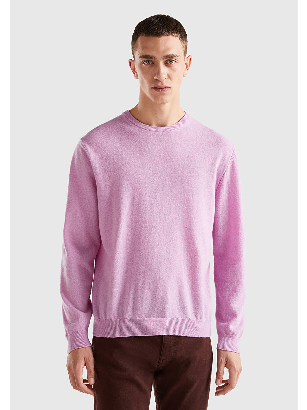 United Colors Of Benetton Pembe Erkek Pembe Bisiklet Yaka Merino Kazak