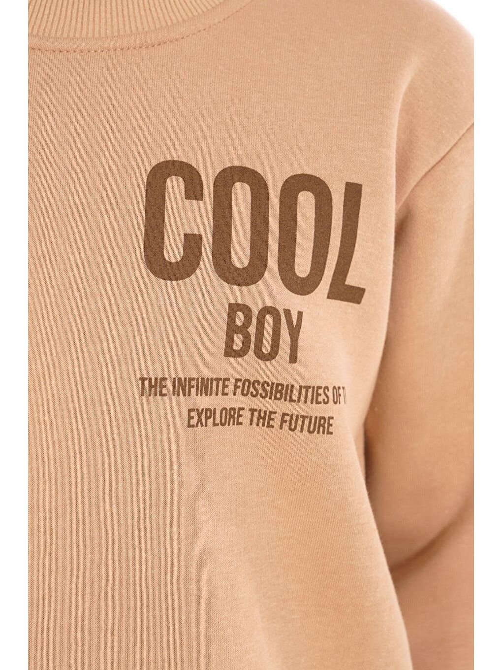 Bisiklet Yaka Şardonlu Cool Boy Baskılı Bej Renk Erkek Çocuk Sweat-2
