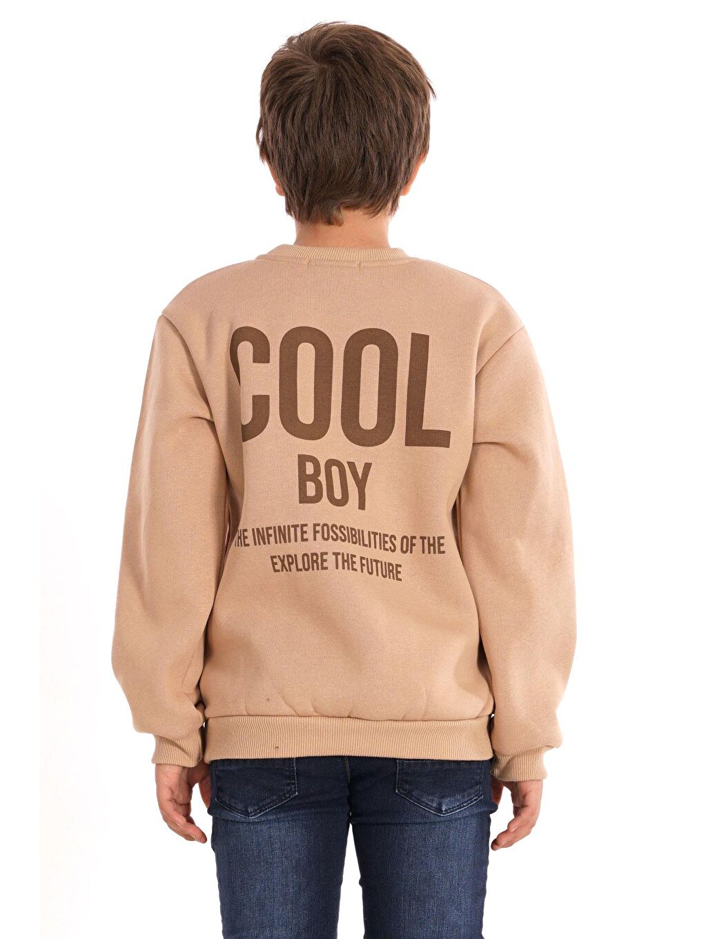 Bisiklet Yaka Şardonlu Cool Boy Baskılı Bej Renk Erkek Çocuk Sweat-6