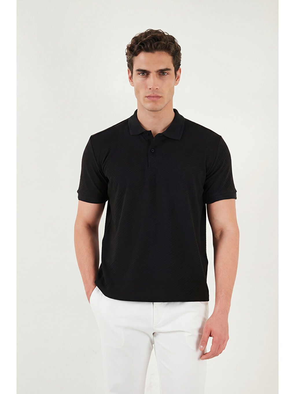 Siyah Pamuklu Kısa Kollu Düğmeli Polo T Shirt 5904049-1
