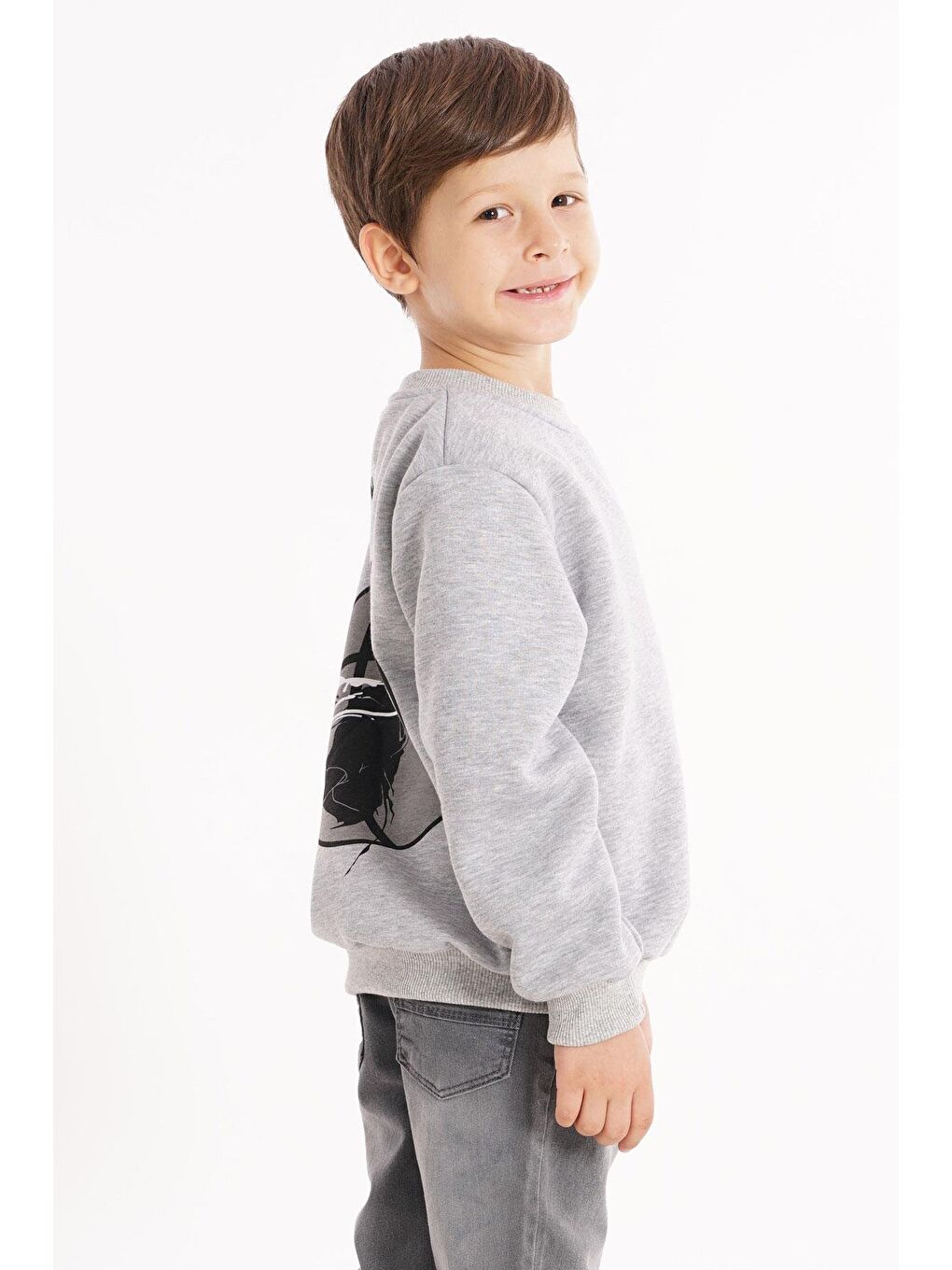 Bisiklet Yaka Şardonlu Basketball Baskılı Gri Renk Erkek Çocuk Sweat-4