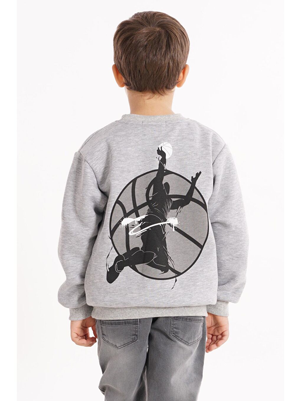 Bisiklet Yaka Şardonlu Basketball Baskılı Gri Renk Erkek Çocuk Sweat-6