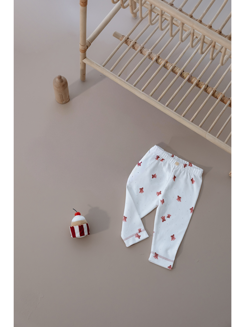 Pembe Çan Baskılı Paça Dikiş Detaylı Bebek Tayt-1