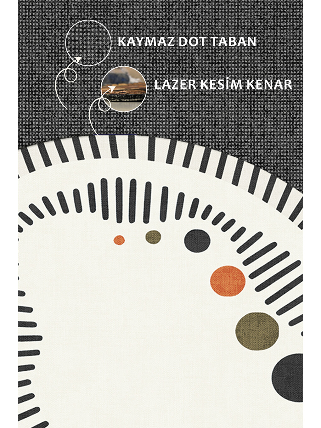 Siyah Modern Dekoratif Halı – Makinada Yıkanabilir, Kaymaz Taban, İnce Lazer Kesim Halı-3