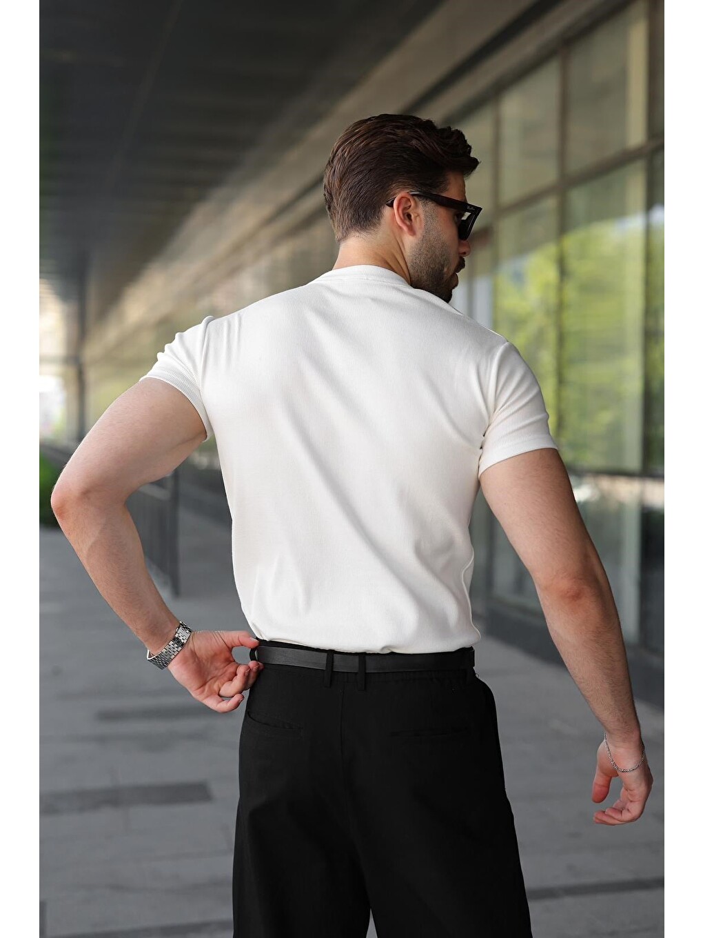 Ekru Slim Fit Hakim Yaka Triko Erkek Tişört E7189-1