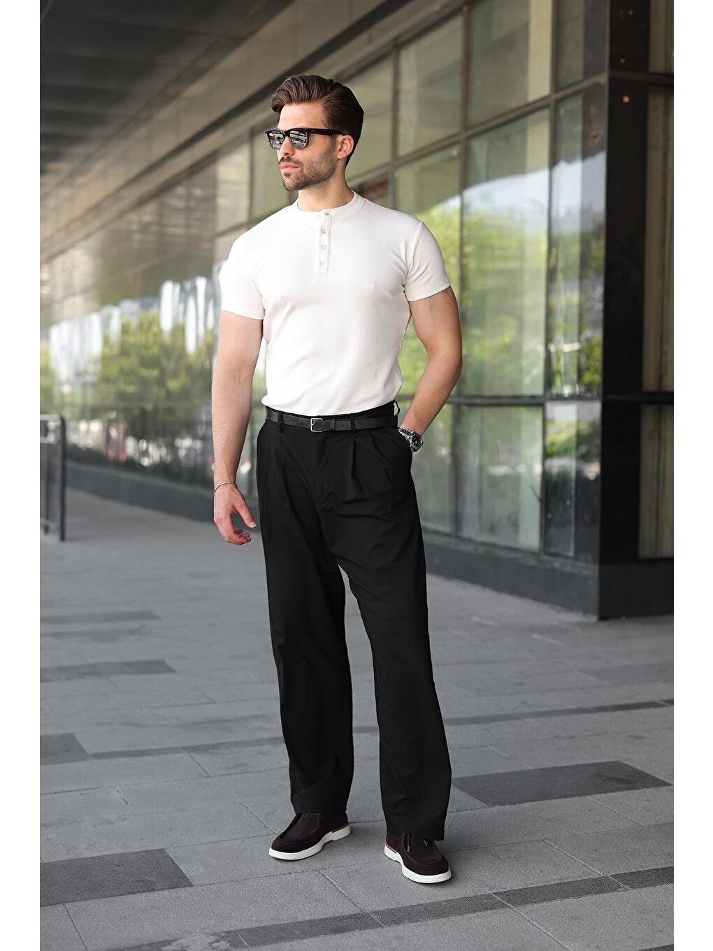 Ekru Slim Fit Hakim Yaka Triko Erkek Tişört E7189-4