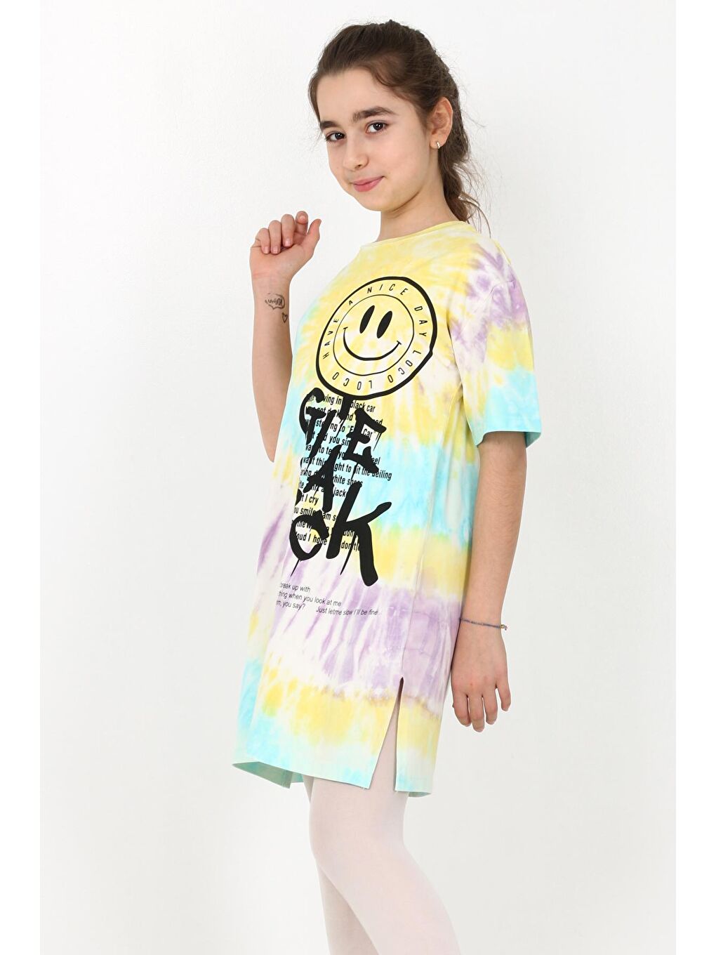 Sarı Kız Çocuk Baskılı Batik Tunik 10-15 Yaş 13946-2