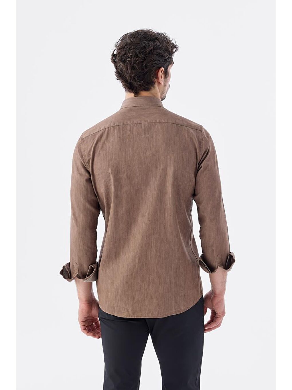 Kahverengi Kahve Comfort Fit Cepli Çıtçıtlı %100 Pamuk Jean Gömlek-4