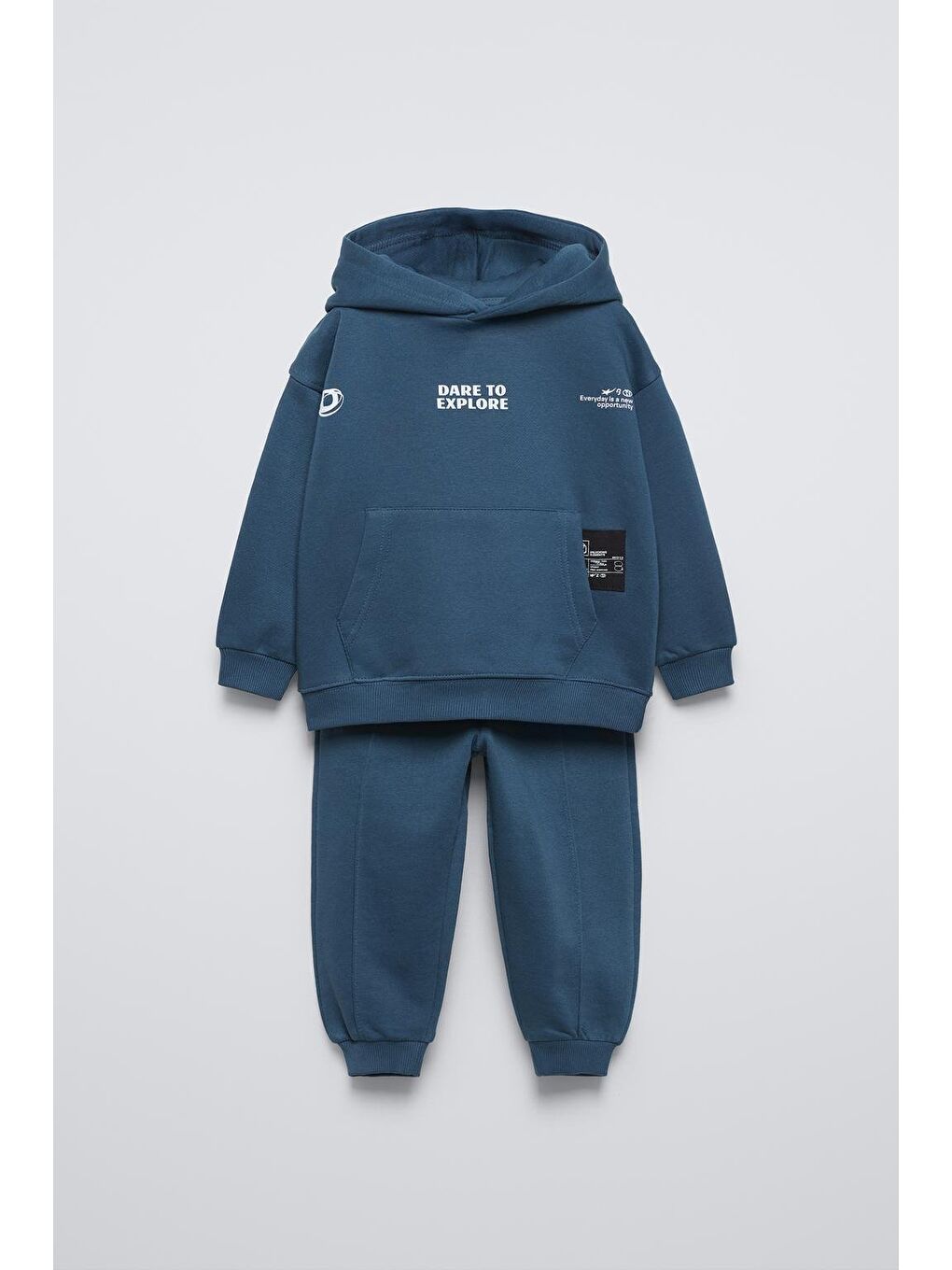 Mavi Erkek Çocuk Pamuklu Lacivert "Dare To Explore" Sweatshirt Eşofman Alt-Üst Takım - Kapüşonlu