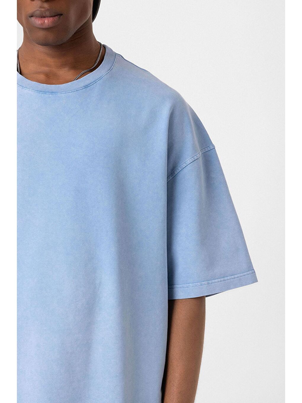 Yıkamalı Oversize Tişört Mavi-4