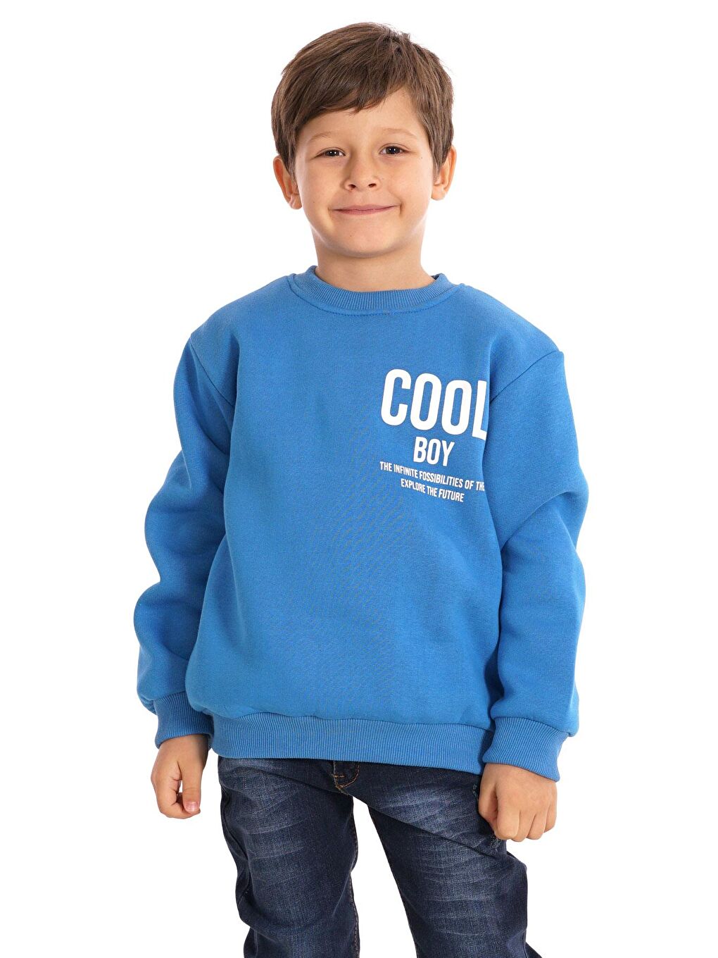 Mavi Bisiklet Yaka Şardonlu Cool Boy Baskılı Saks Renk Erkek Çocuk Sweat