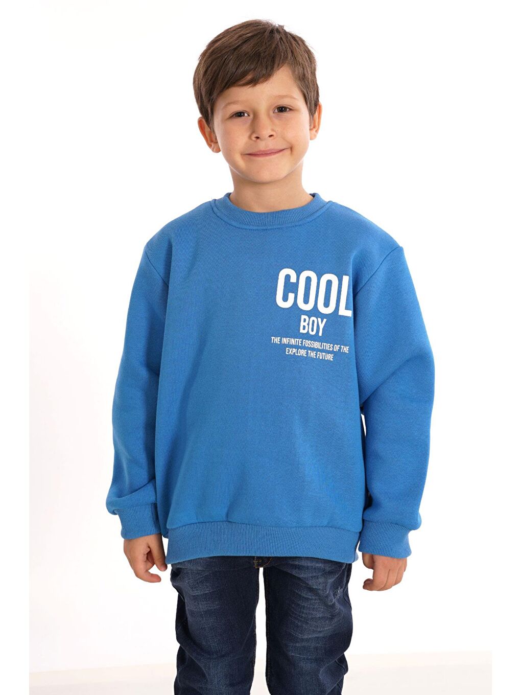 Mavi Bisiklet Yaka Şardonlu Cool Boy Baskılı Saks Renk Erkek Çocuk Sweat-1