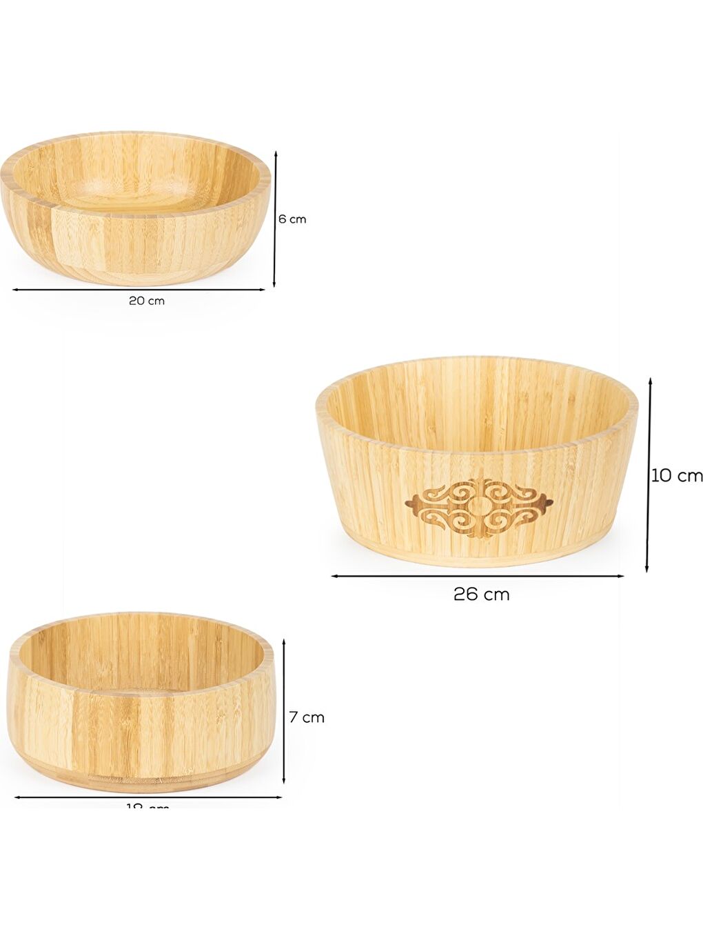 Kahverengi 3lü Doğal Bambu Salata Kasesi Seti-2
