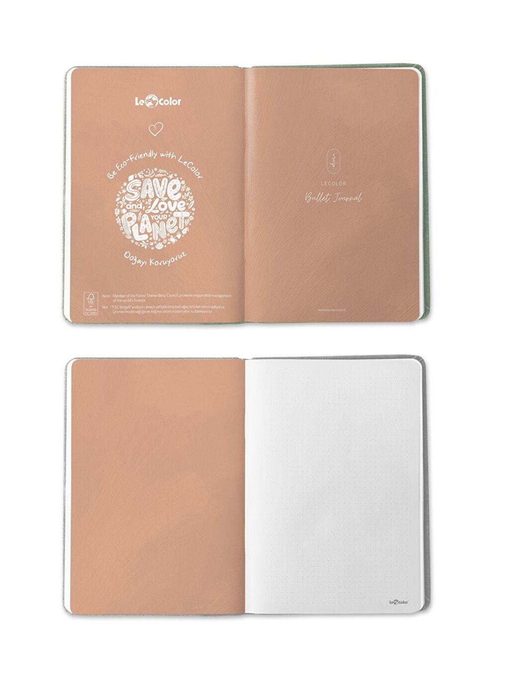 LE COLOR Yeşil Keten Noktalı Bullet Journal Defter Fil 17x24 - 1