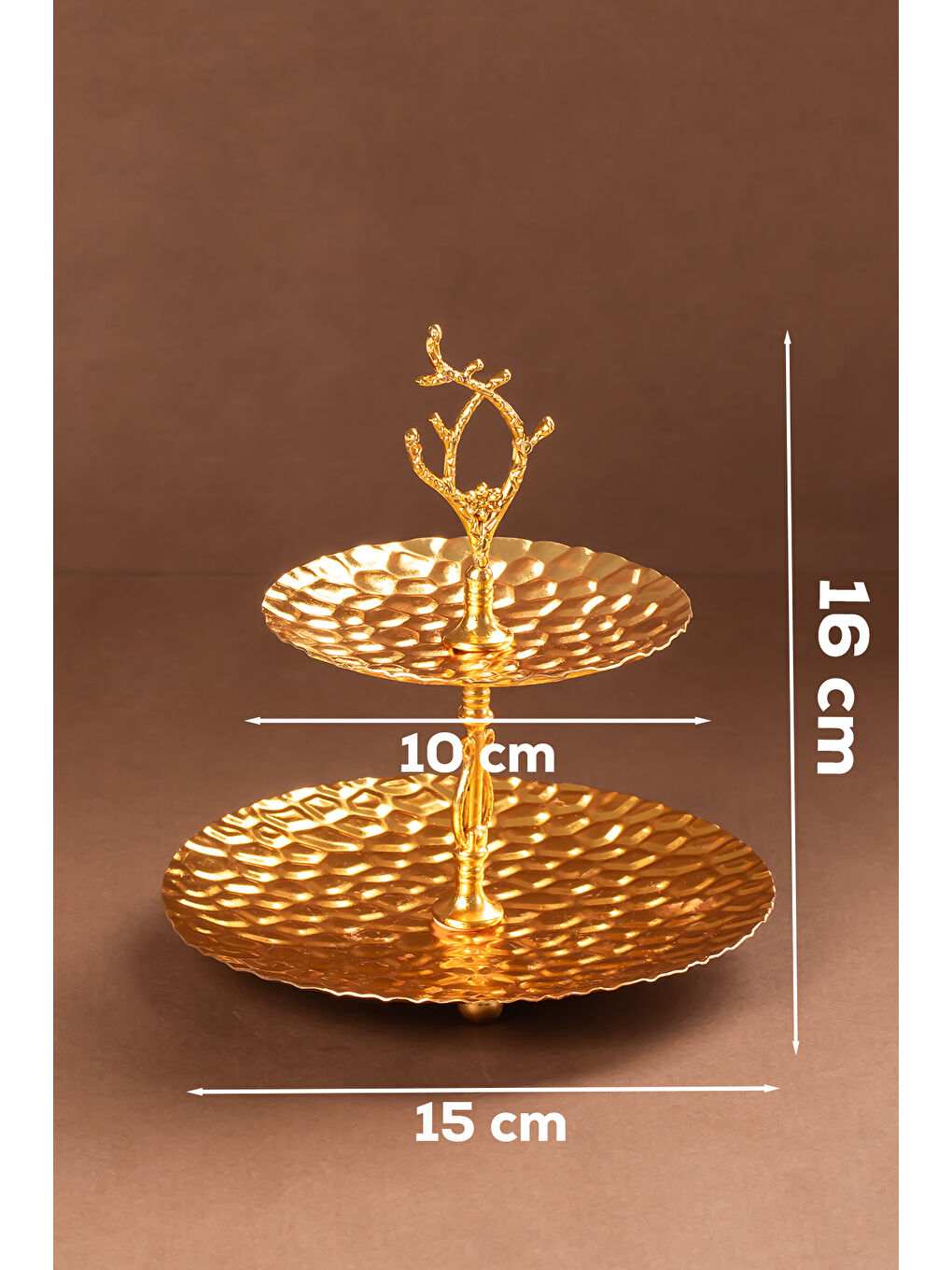 Sarı 2 Katlı Gold Yuvarlak Metal Mini Sunumluk - İkramlık Lokumluk Kurabiyelik Çerezlik-1