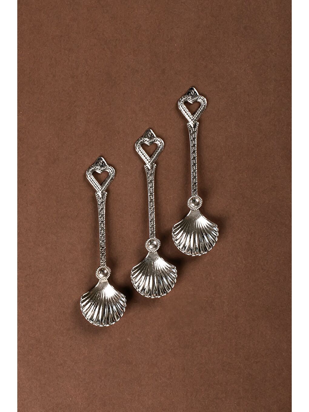 Gri 4320 3'lü Gümüş Metal Deniz Kabuğu Şeker Kaşığı