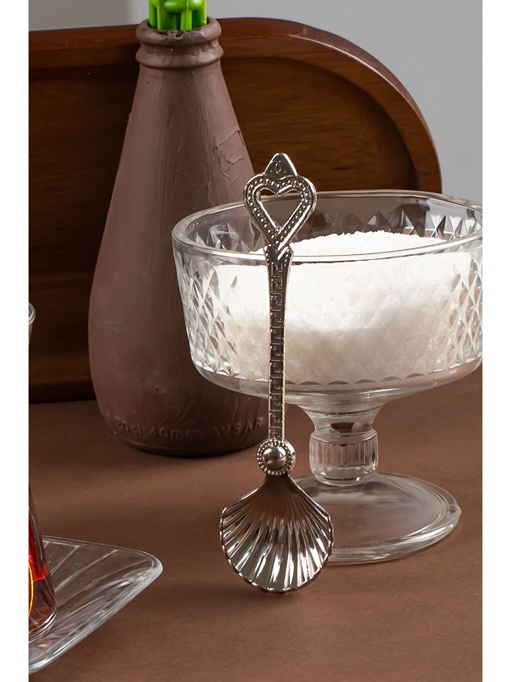 Gri 4320 3'lü Gümüş Metal Deniz Kabuğu Şeker Kaşığı-1