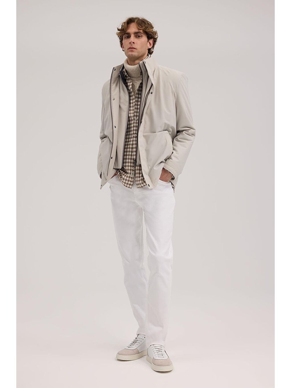 Bej Comfort Fit Hakim Yaka Mont-1