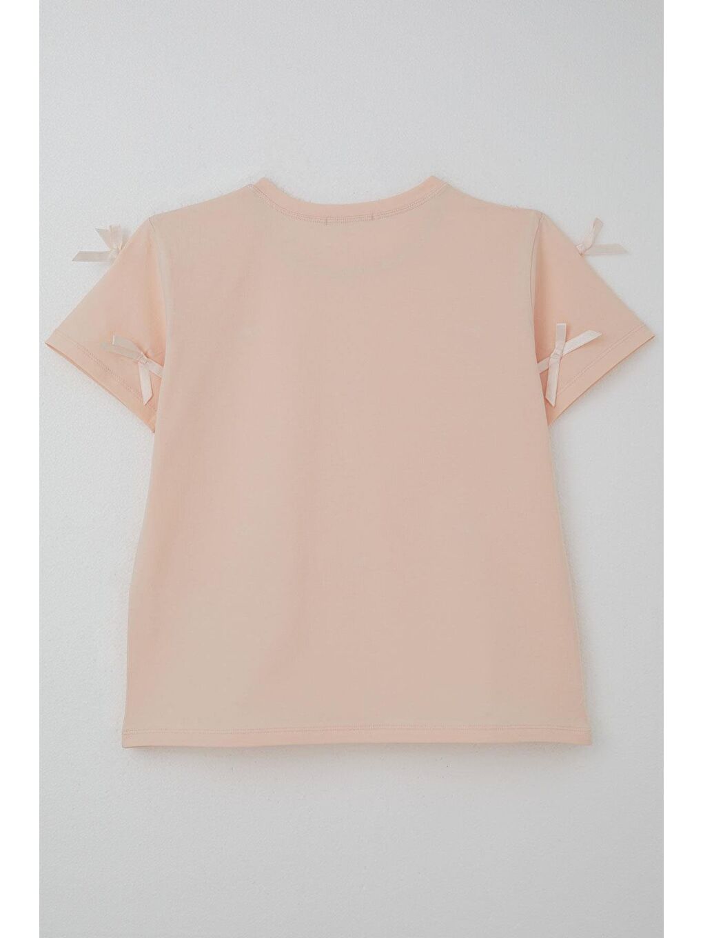 Pembe Kız Çocuk Tişört Fiyonk Aksesuar Detaylı Pudra (9-14 Yaş)-1