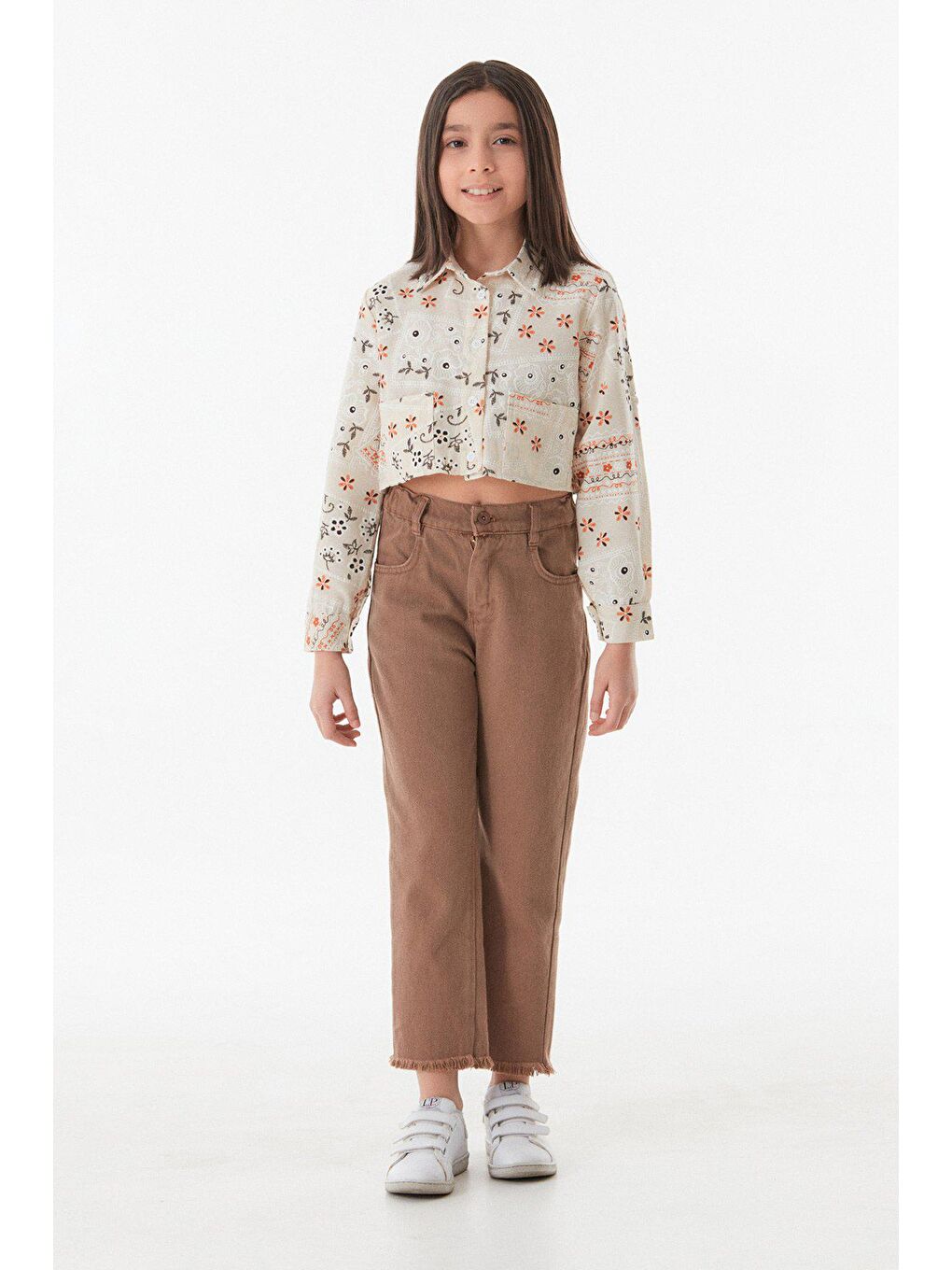 Sarı Baskılı Kolu Katlanabilir Kız Çocuk Gömlek