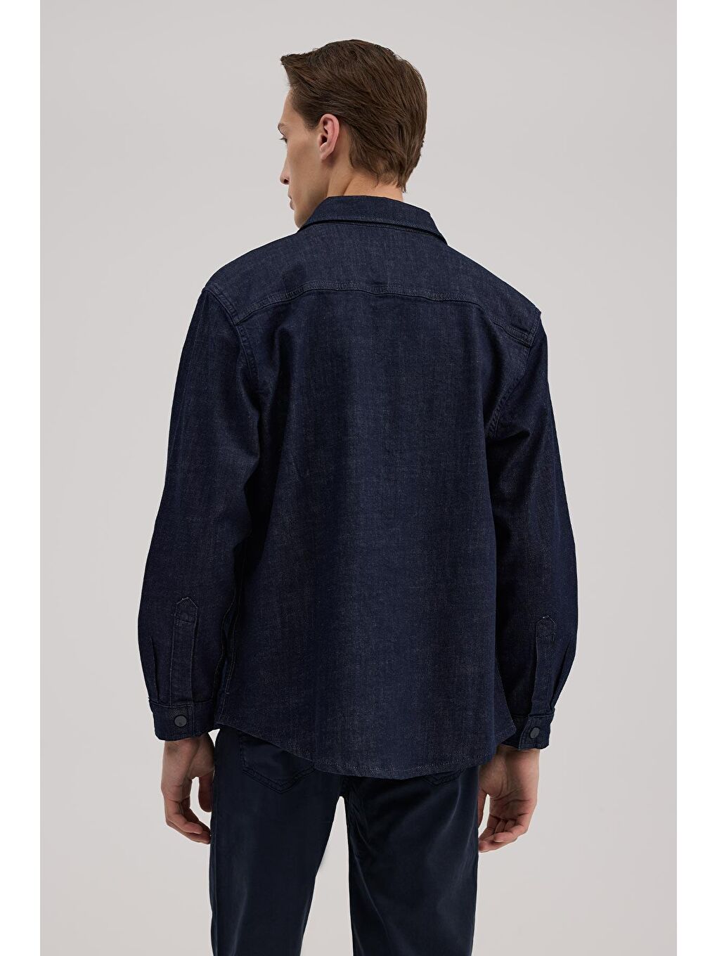 Lacivert Comfort Fit Cepli Pamuklu Jean Gömlek-3