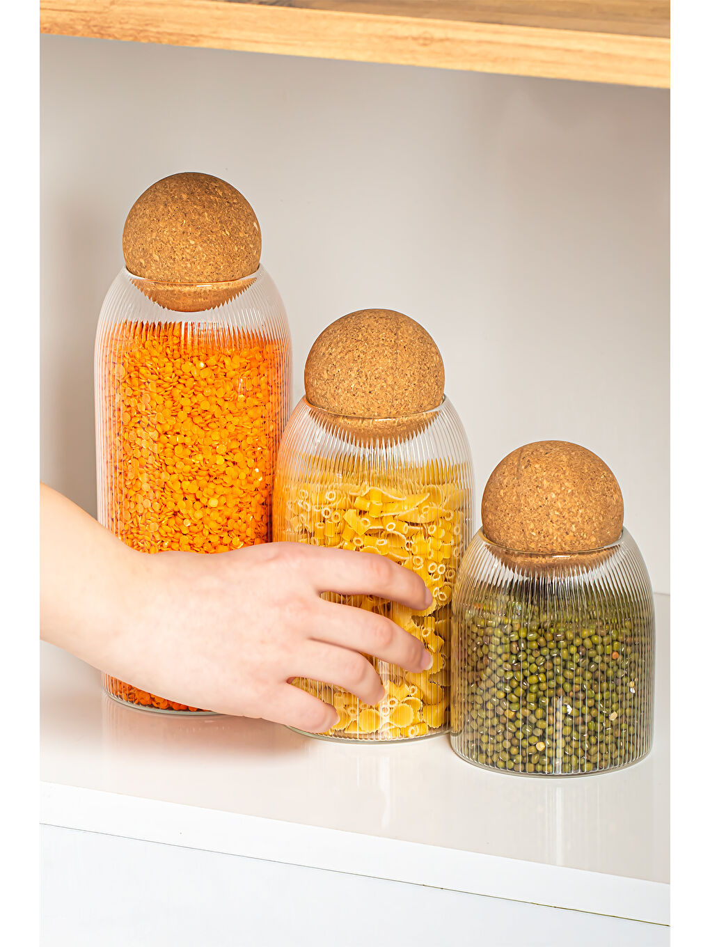 Renksiz Lanford 3'lü Top Mantar Kapaklı Borosilikat Cam Kavanoz Ve Baharatlık Seti-1