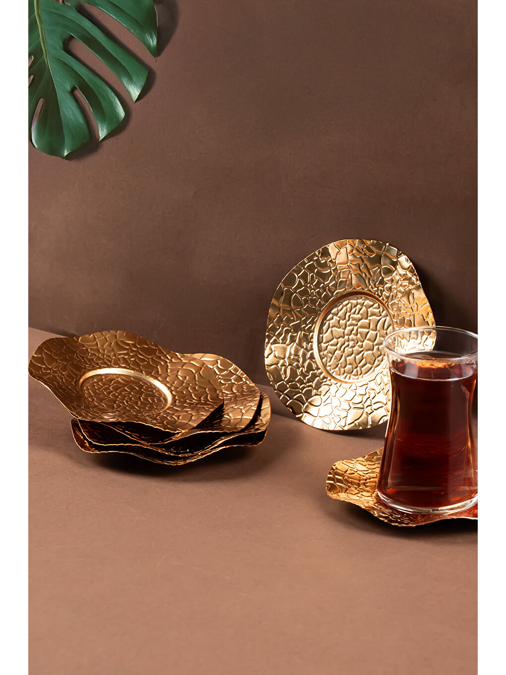 Sarı 4323 Gold Renk Metal 6lı Çay Tabağı Çap 12cm