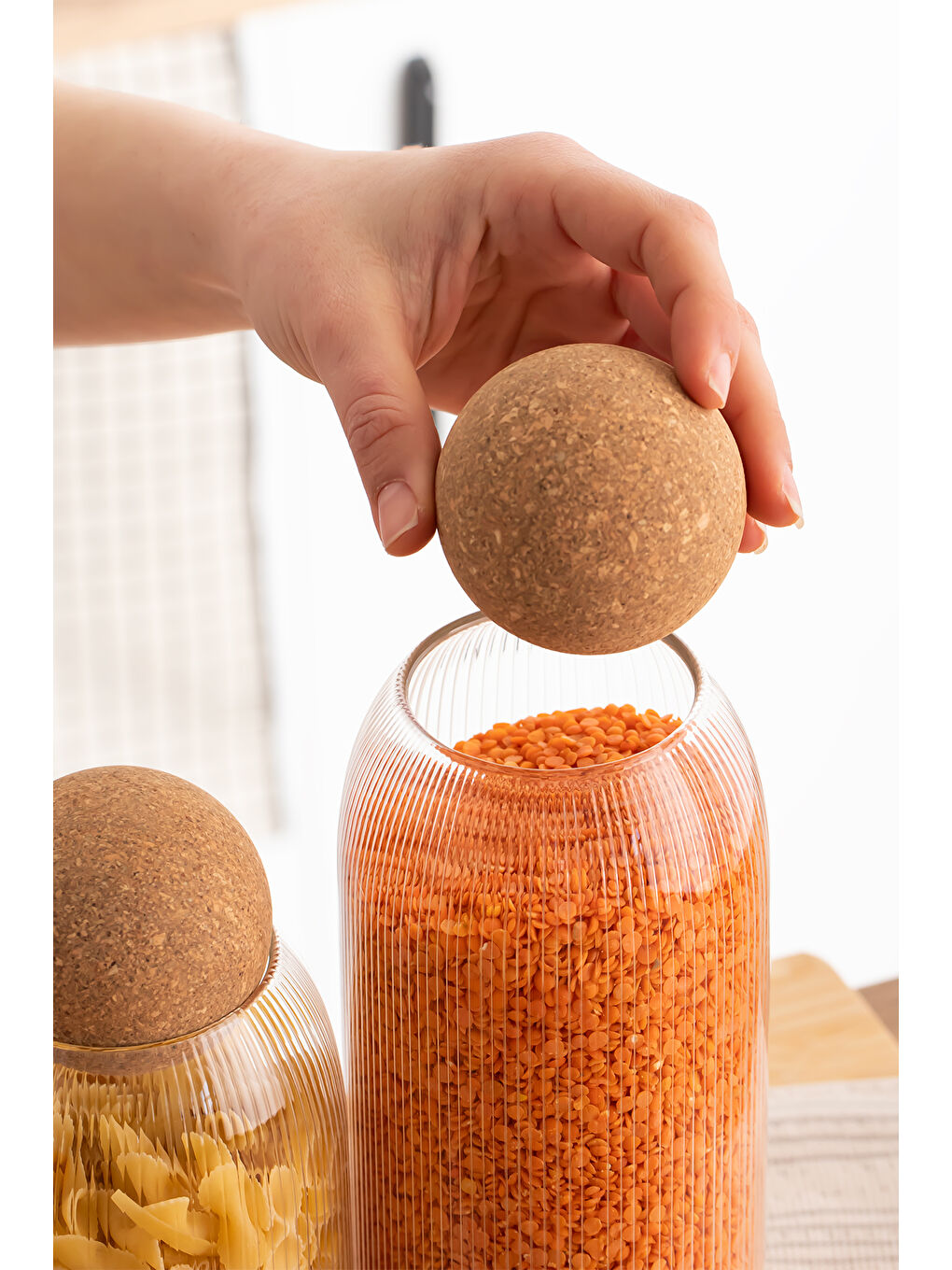 Renksiz Lanford 3'lü Top Mantar Kapaklı Borosilikat Cam Kavanoz Ve Baharatlık Seti-2