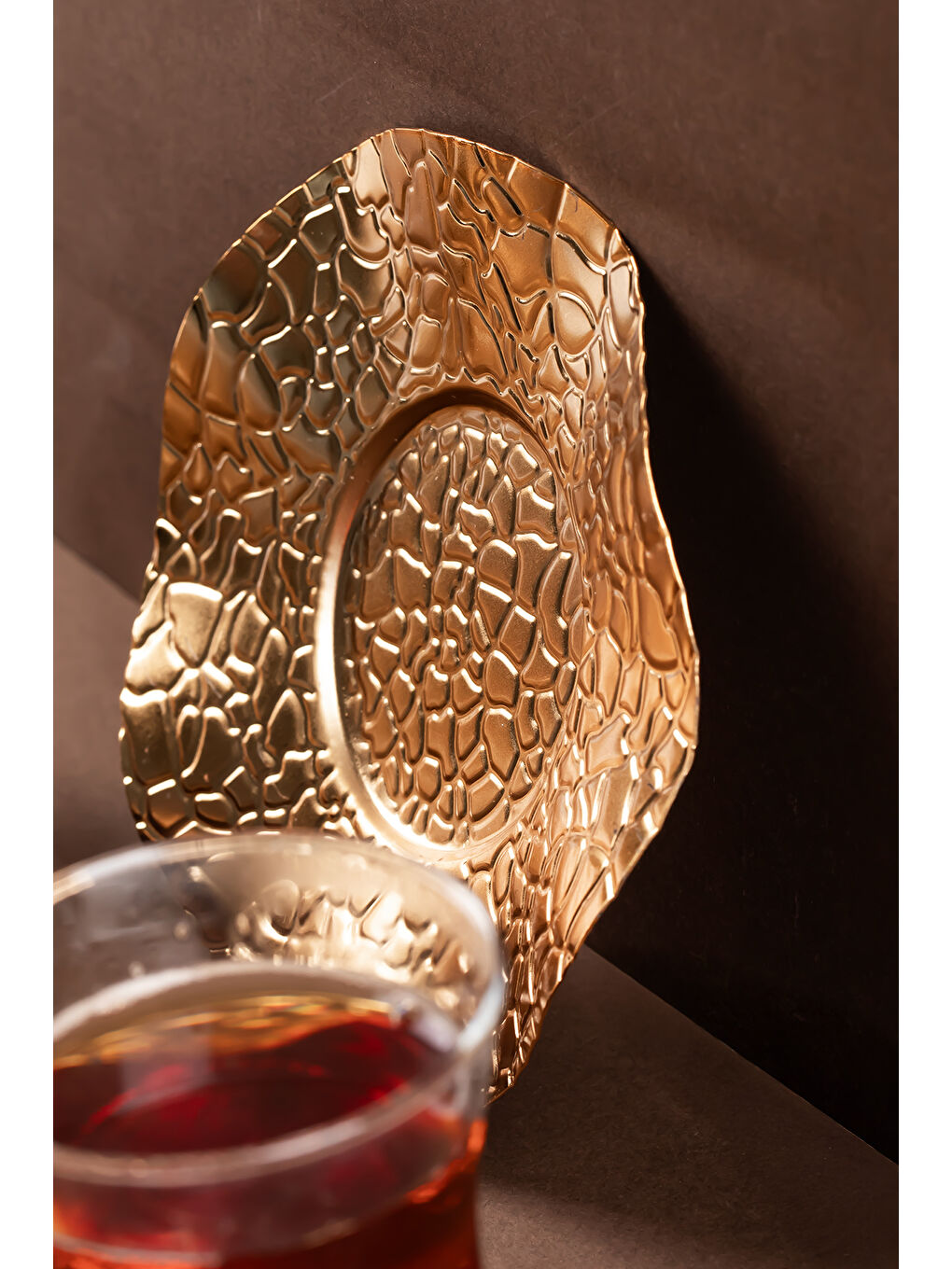 Sarı 4323 Gold Renk Metal 6lı Çay Tabağı Çap 12cm-1