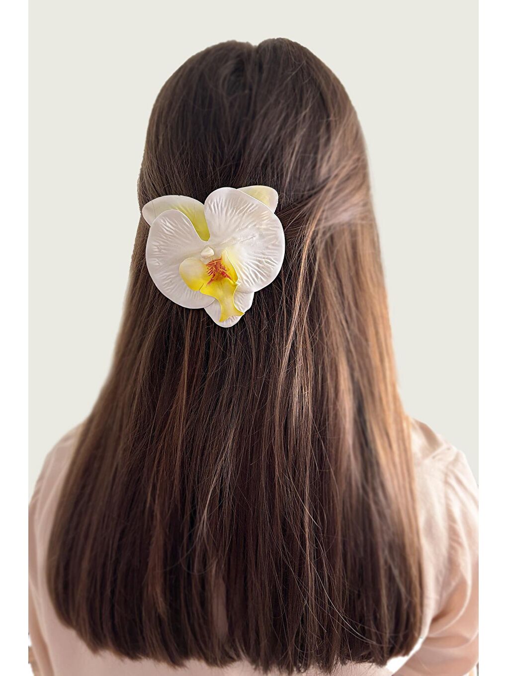 Beyaz Aloha Orkide Çiçeği Süslü Çok Amaçlı Pens Toka-1