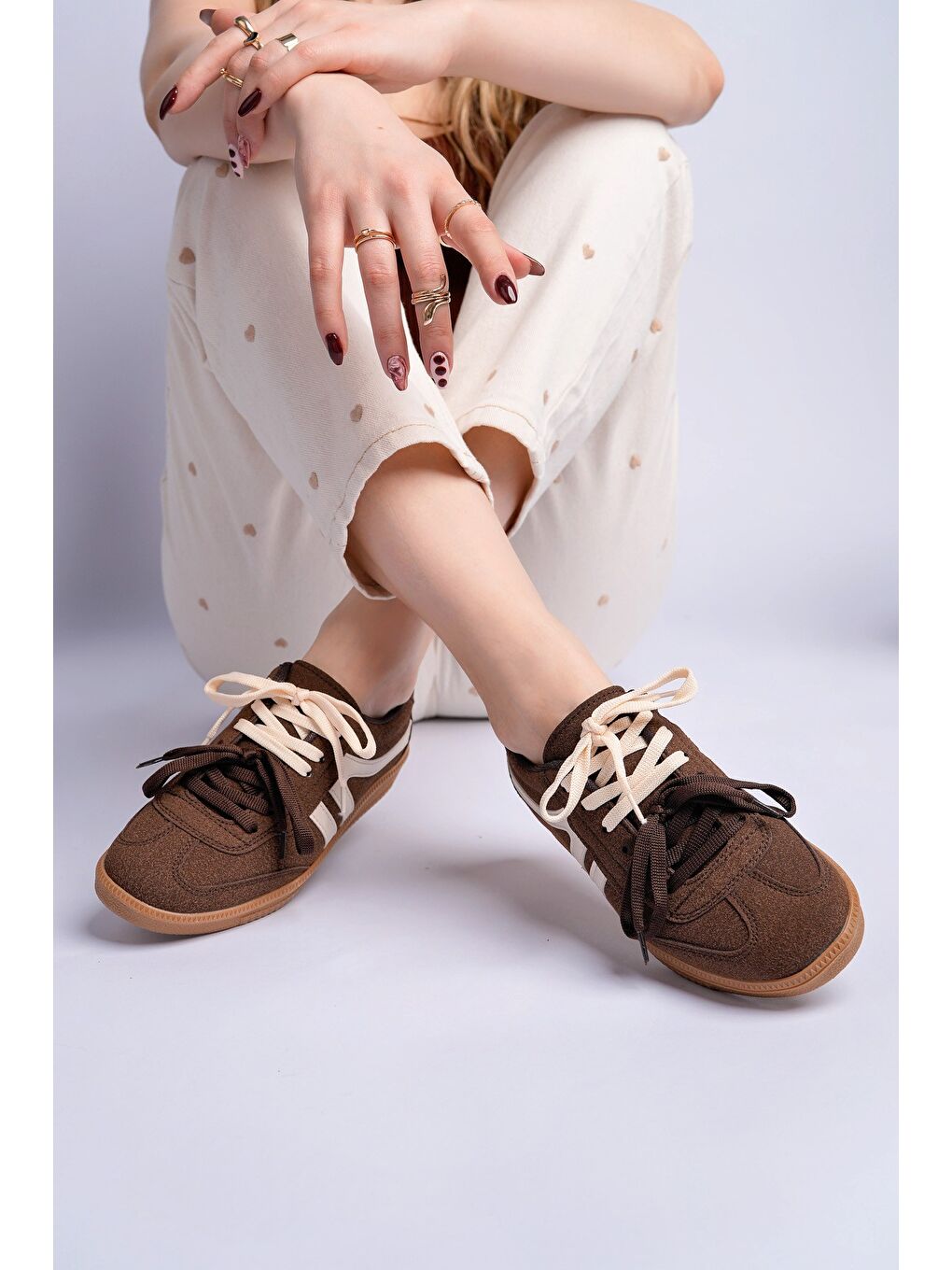 Kahverengi HUXLEY Çift Bağcıklı Günlük Kadın Sneaker Spor Ayakkabı-3
