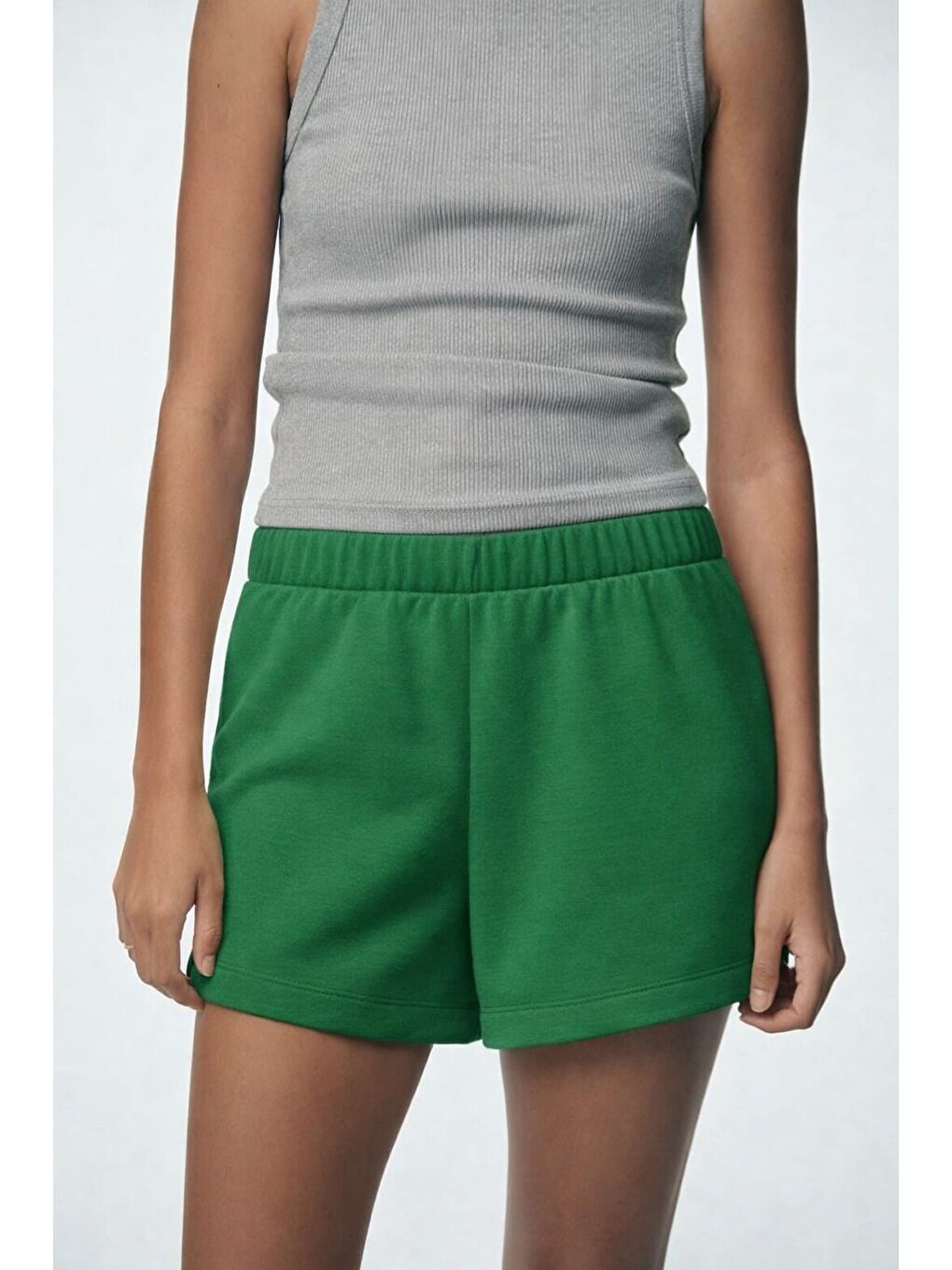 Yeşil Genç Kız Beli Lastikli Basic Pamuklu Şort