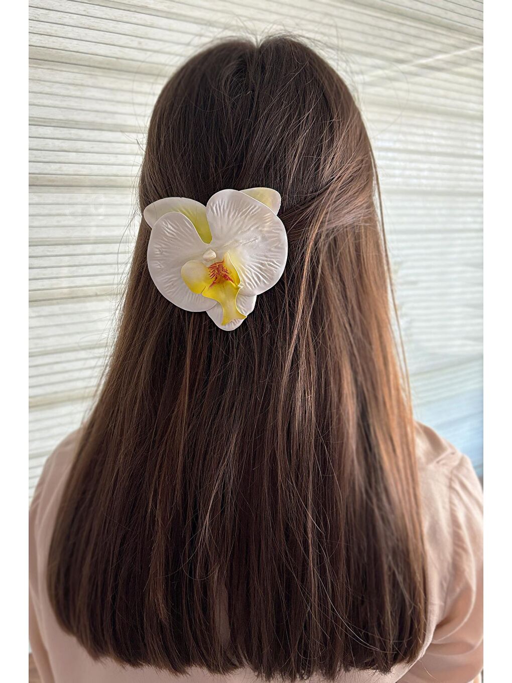 Beyaz Aloha Orkide Çiçeği Süslü Çok Amaçlı Pens Toka-3