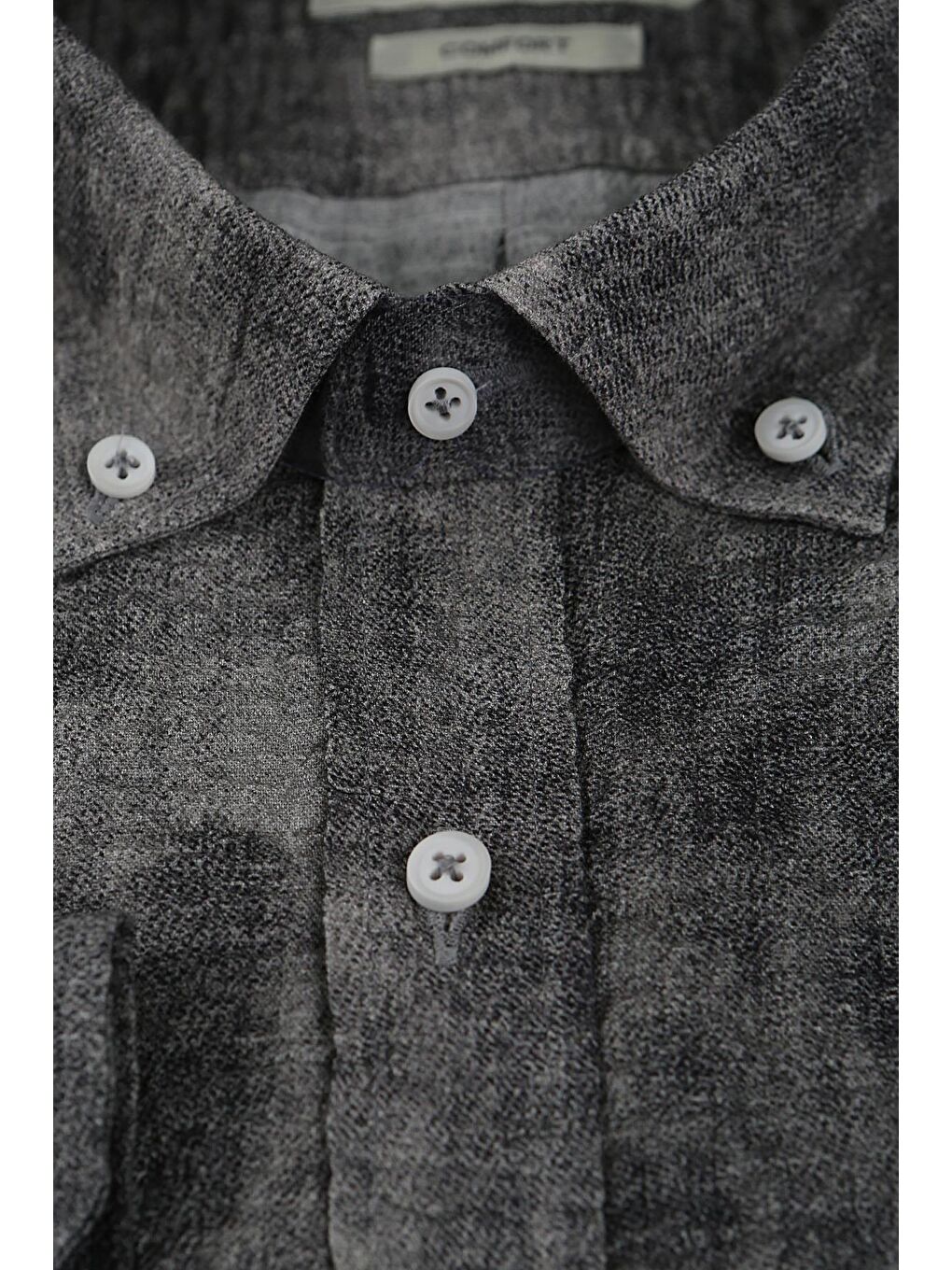 Gri Comfort Fit Gofre Kumaş Düğmeli Yaka Desenli Gömlek-1