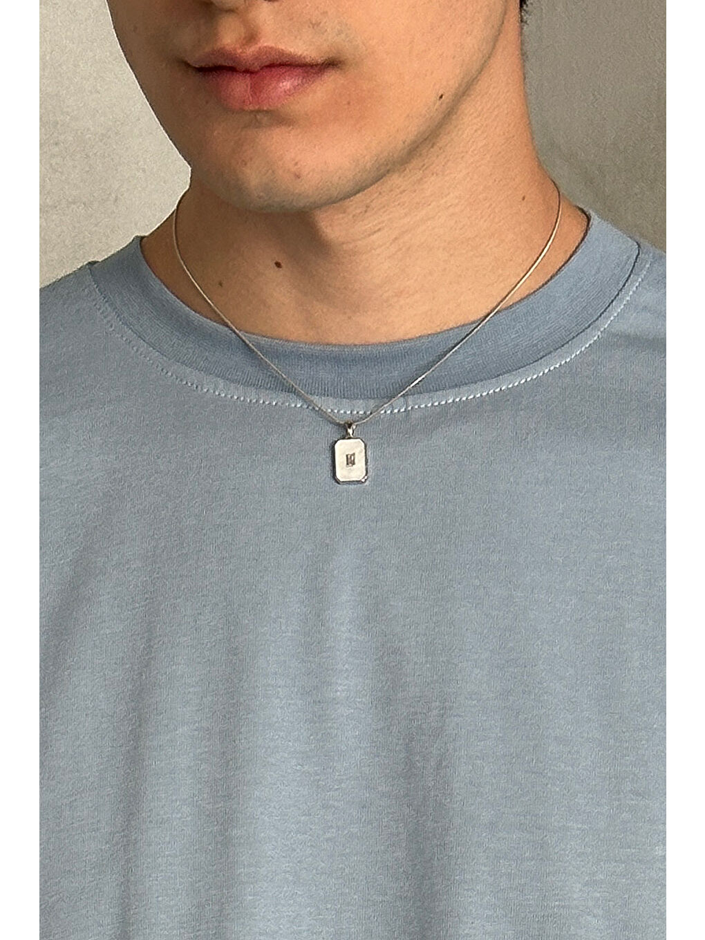 Gri Erkek Maskülen Çelik Kolye-3