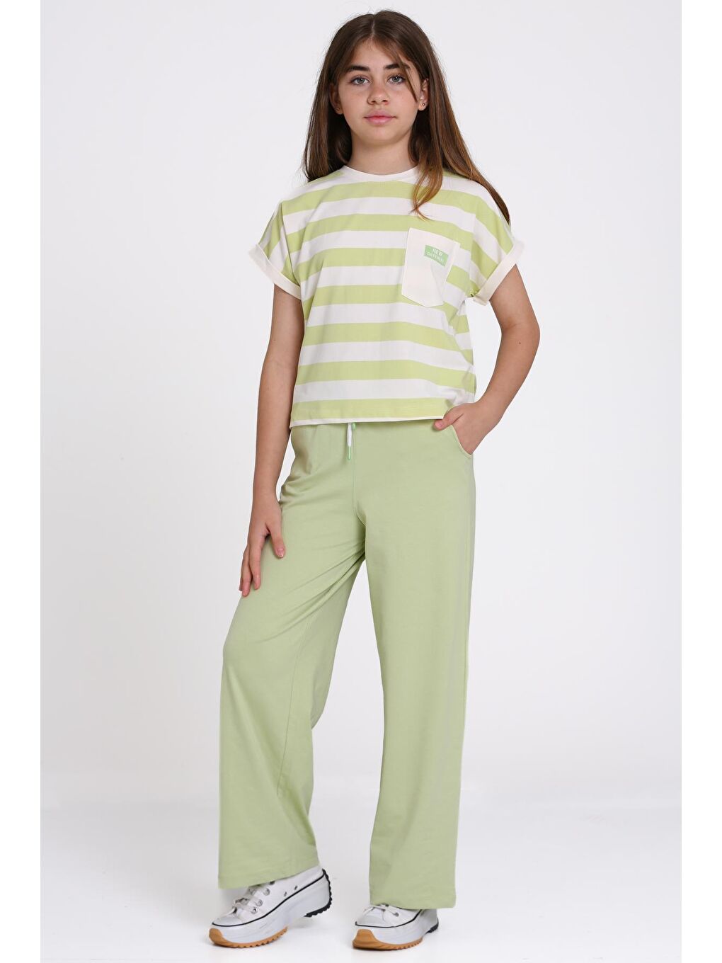 Yeşil Çizgili Baskılı 8-12 Yaş Takım - 2458-6