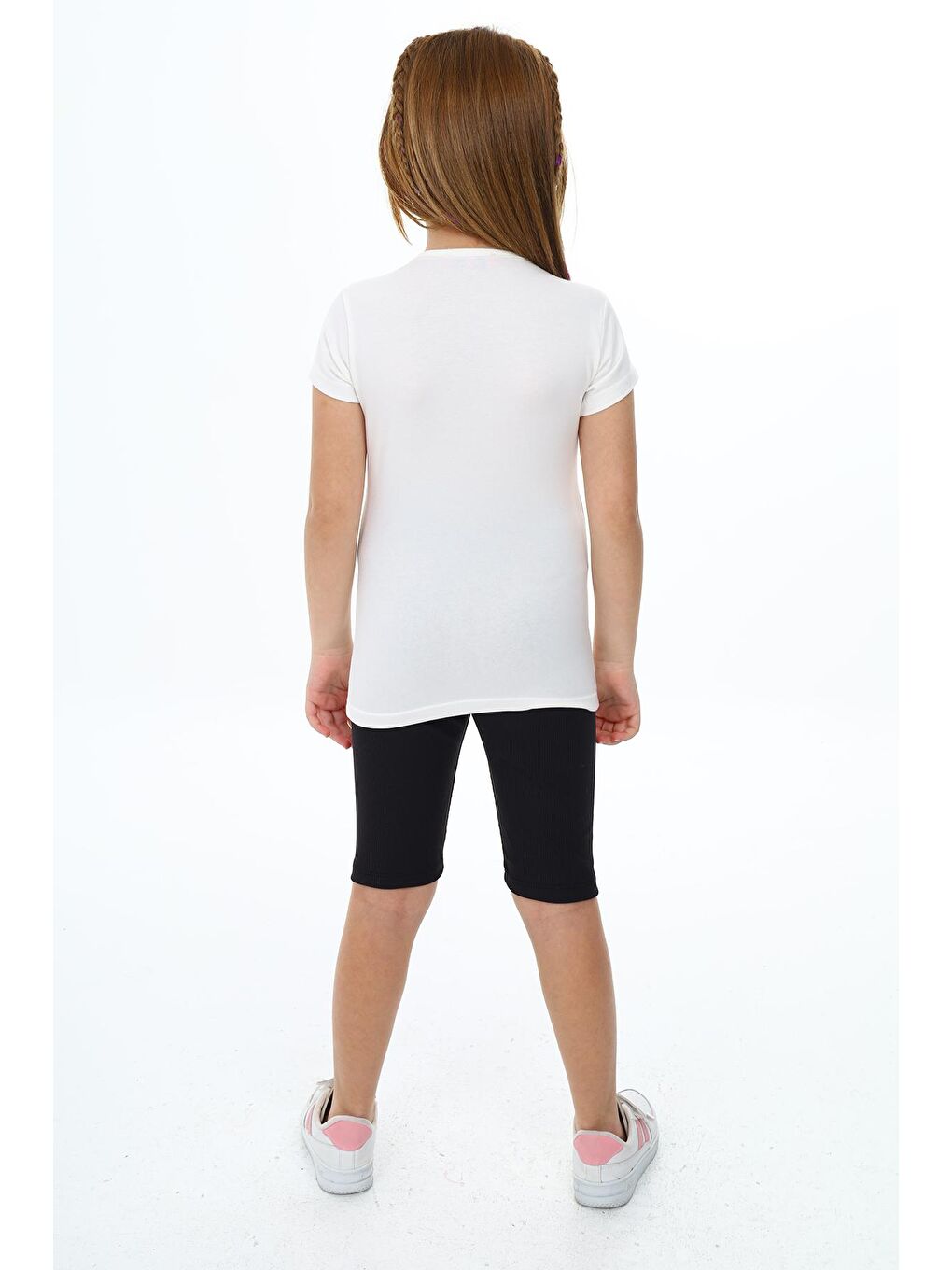 Beyaz Kız Çocuk Kısa Taytlı Takım (Tişört+Tayt) 3-13 Yaş Zu101-4