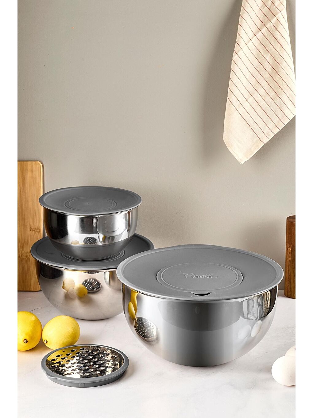 Pro Gri 8 Parça Rendeli Karıştırma Ve Saklama Kabı (16-20-24 CM)-1