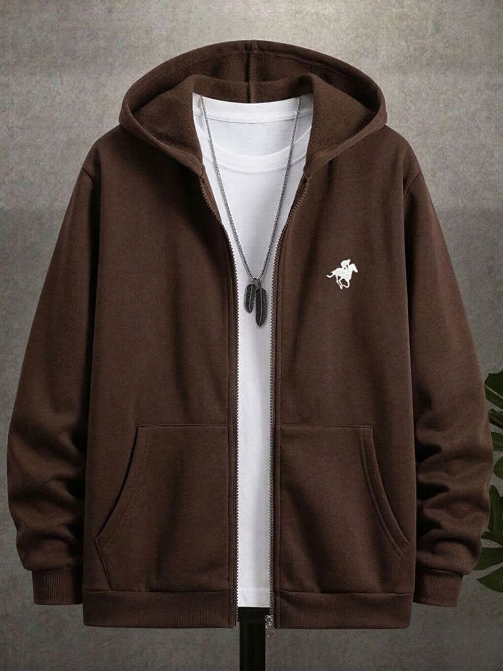 Kahverengi Kahve Horse Baskılı Hırka