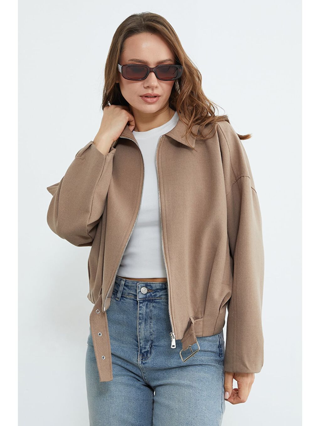 Bej Kemerli Pileli Oversize Trençkot-3