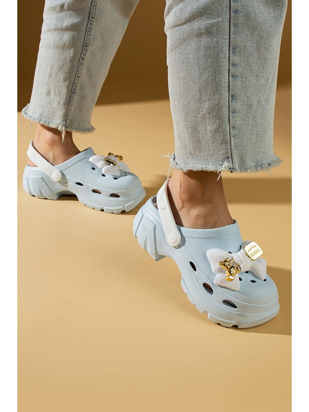 Mavi Yüksek Taban Kurdela Detaylı Eva Comfort Kadın Sandalet DNZ223-24