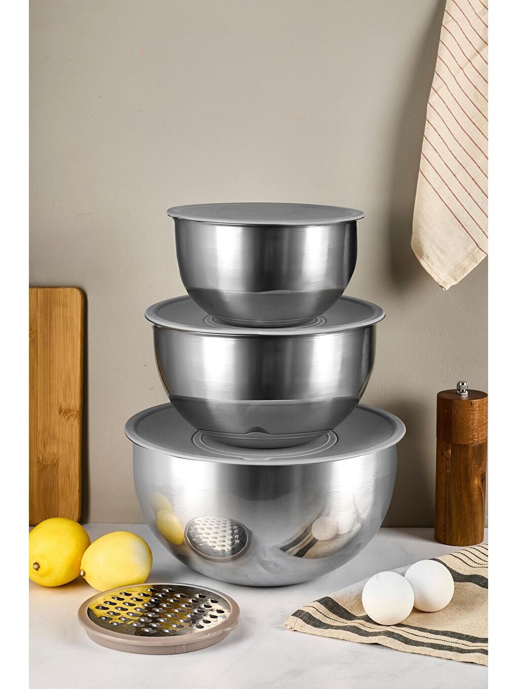 Pro Gri 8 Parça Rendeli Karıştırma Ve Saklama Kabı (16-20-24 CM)-6