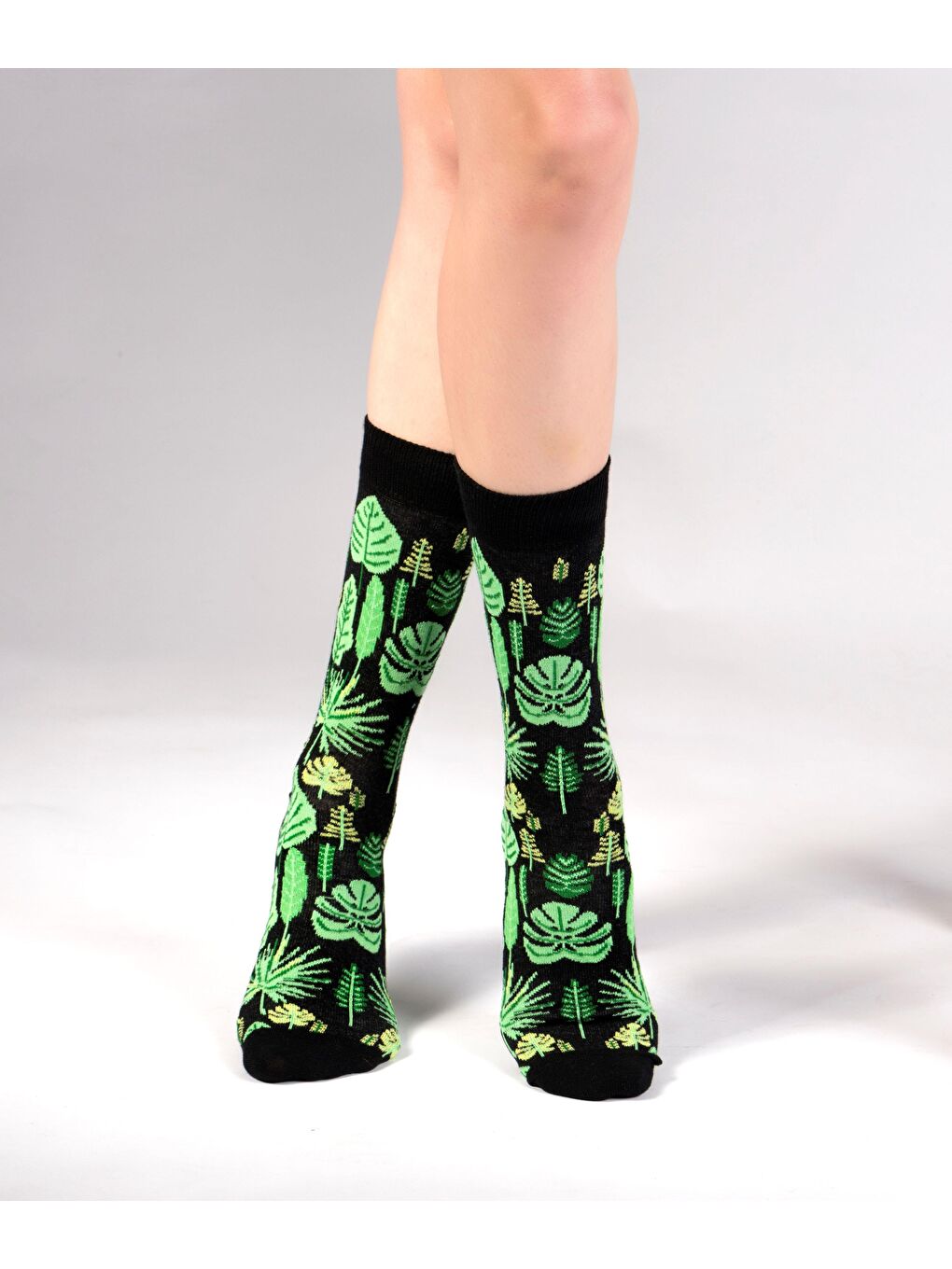 Yeşil Leaf Desenli Çorap-1