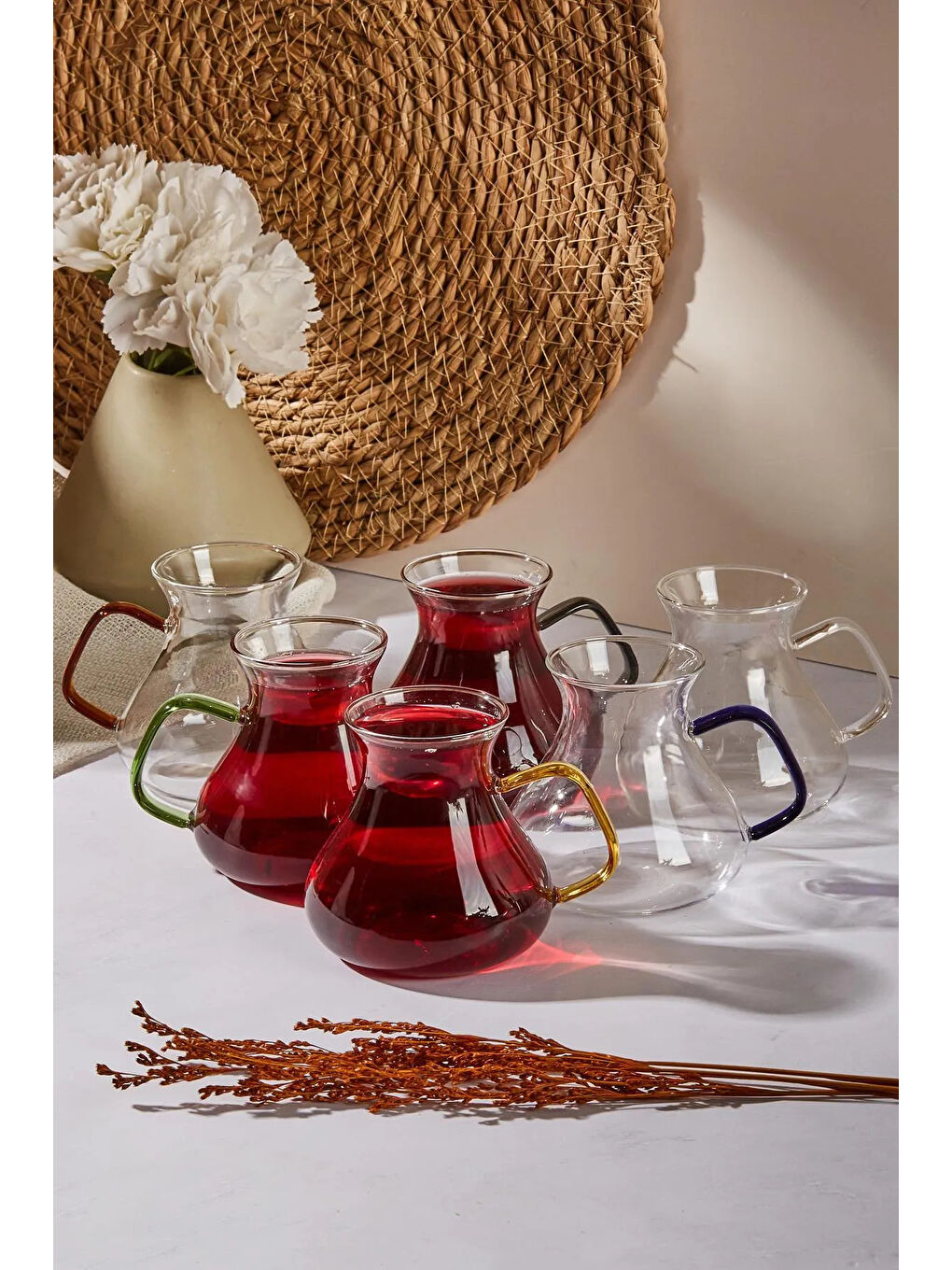 Renksiz Ehl-i Keyf Renkli 6'lı 200 ml Borosilikat Çay Bardağı Seti