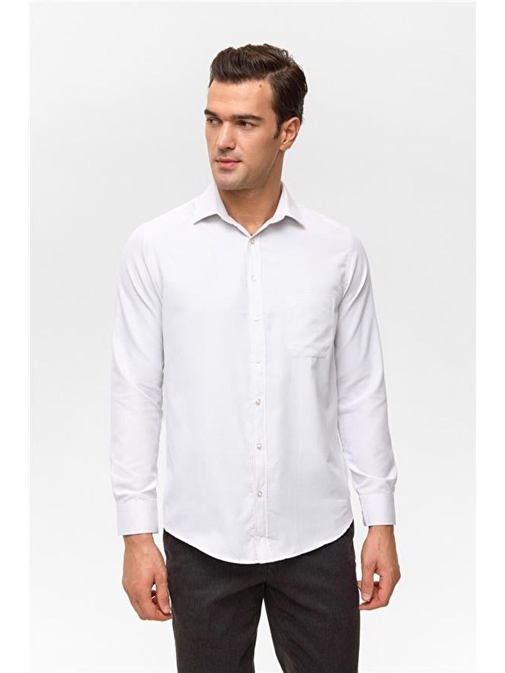 Ekru Regular Desenli Klasik Yaka Gömlek-1