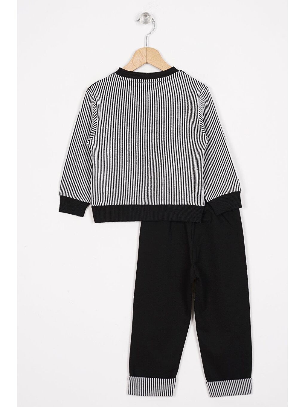 Bisiklet Yaka Çizgili Erkek Çocuk Siyah Renk Eşofman Takım