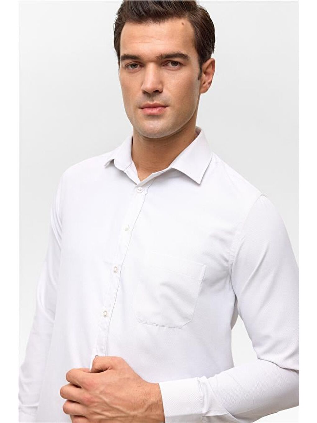 Ekru Regular Desenli Klasik Yaka Gömlek-2