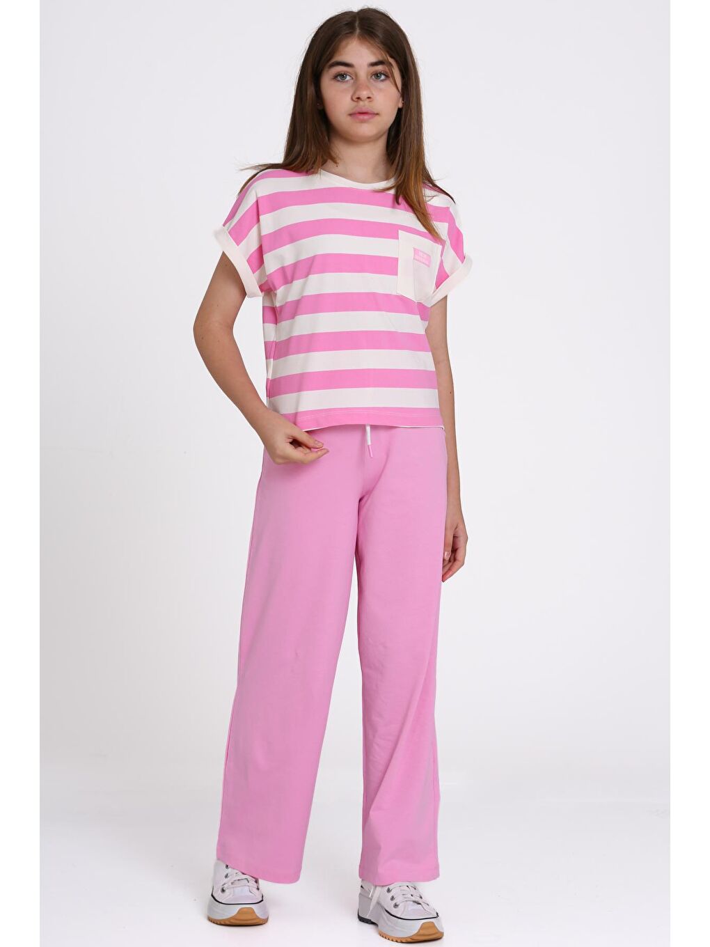 Pembe Çizgili Baskılı 8-12 Yaş Takım - 2458-5