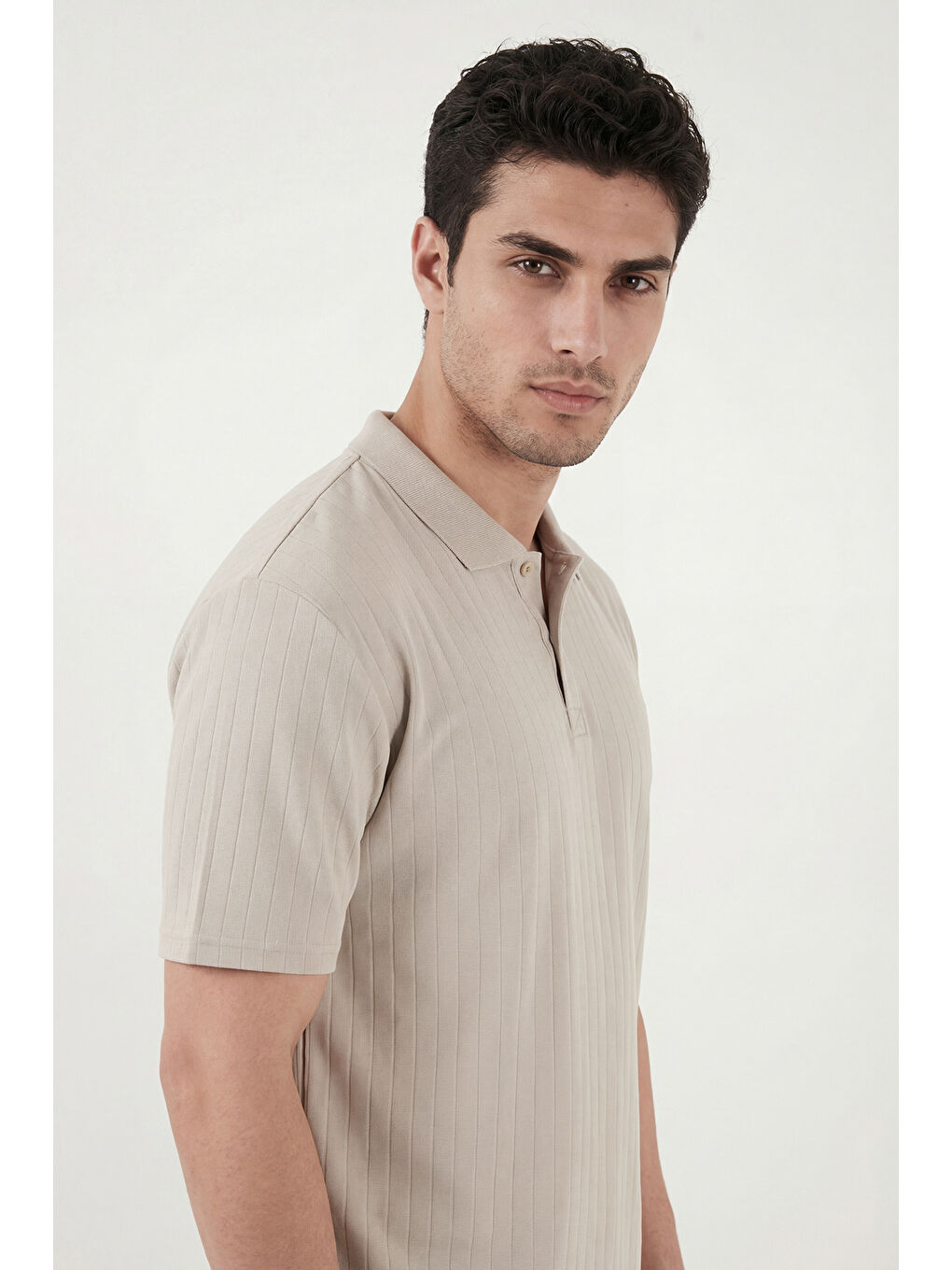 Bej Pamuklu Kısa Kollu Düğmeli Polo T Shirt 5904051-3